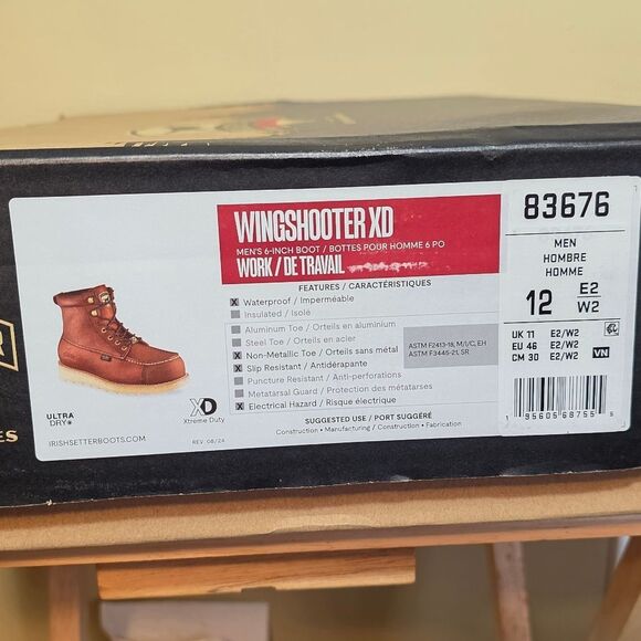 Irish Setter Wingshooter XD 6" Waterproof Leather Safety Toe Work Boots 12 EE - Picture 8 of 8